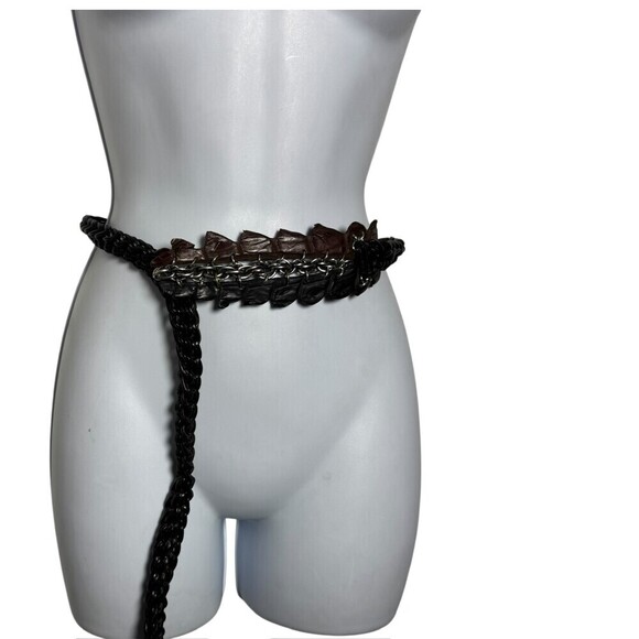 Avant Garde Braided Leather statement Belt Women Black Brown Croc edgy vintage main image 5